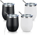 12oz (340.2g) Stainless Steel Champ Wine Glass Tumbler with Vintage Design Lid and Straw for Hot Cold Drinks for Coffee Mug