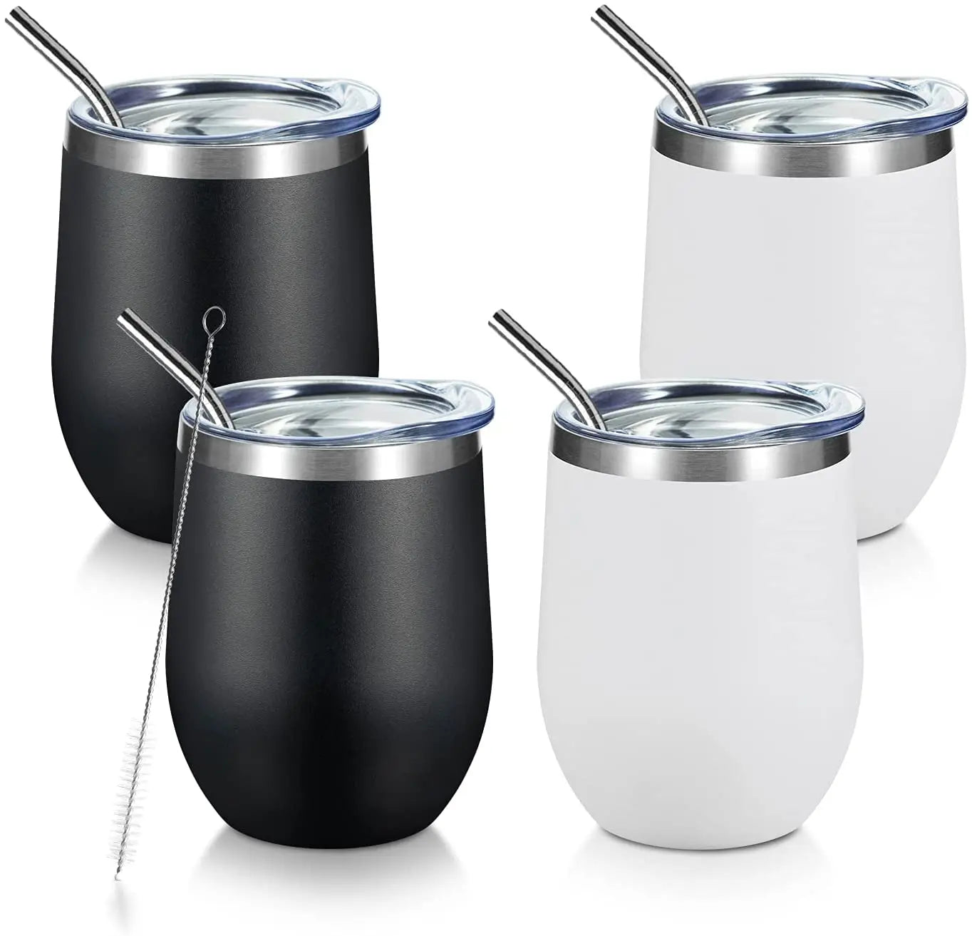12oz (340.2g) Stainless Steel Champ Wine Glass Tumbler with Vintage Design Lid and Straw for Hot Cold Drinks for Coffee Mug