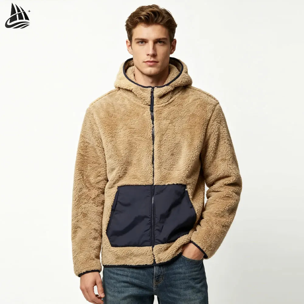 Custom Embroidery logo Patch Design Zipper up Fleece Hoodie for Men