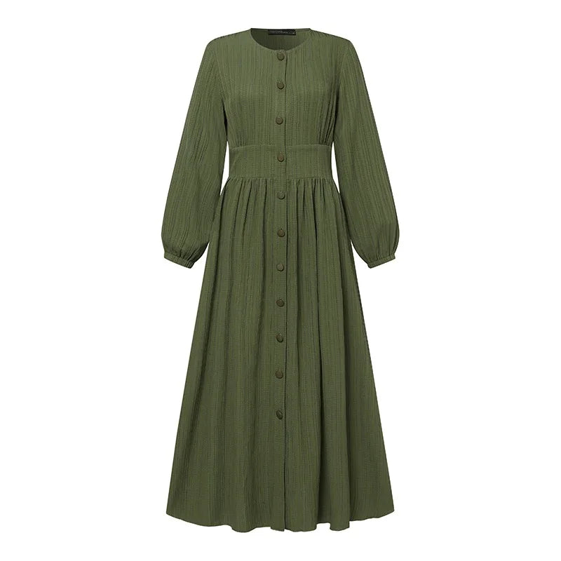 YM-06 Spring and Autumn Retro Long Sleeved Solid Color Muslim Women's Dress Elegant Casual Tank Top Skirt Women's Dress Robe