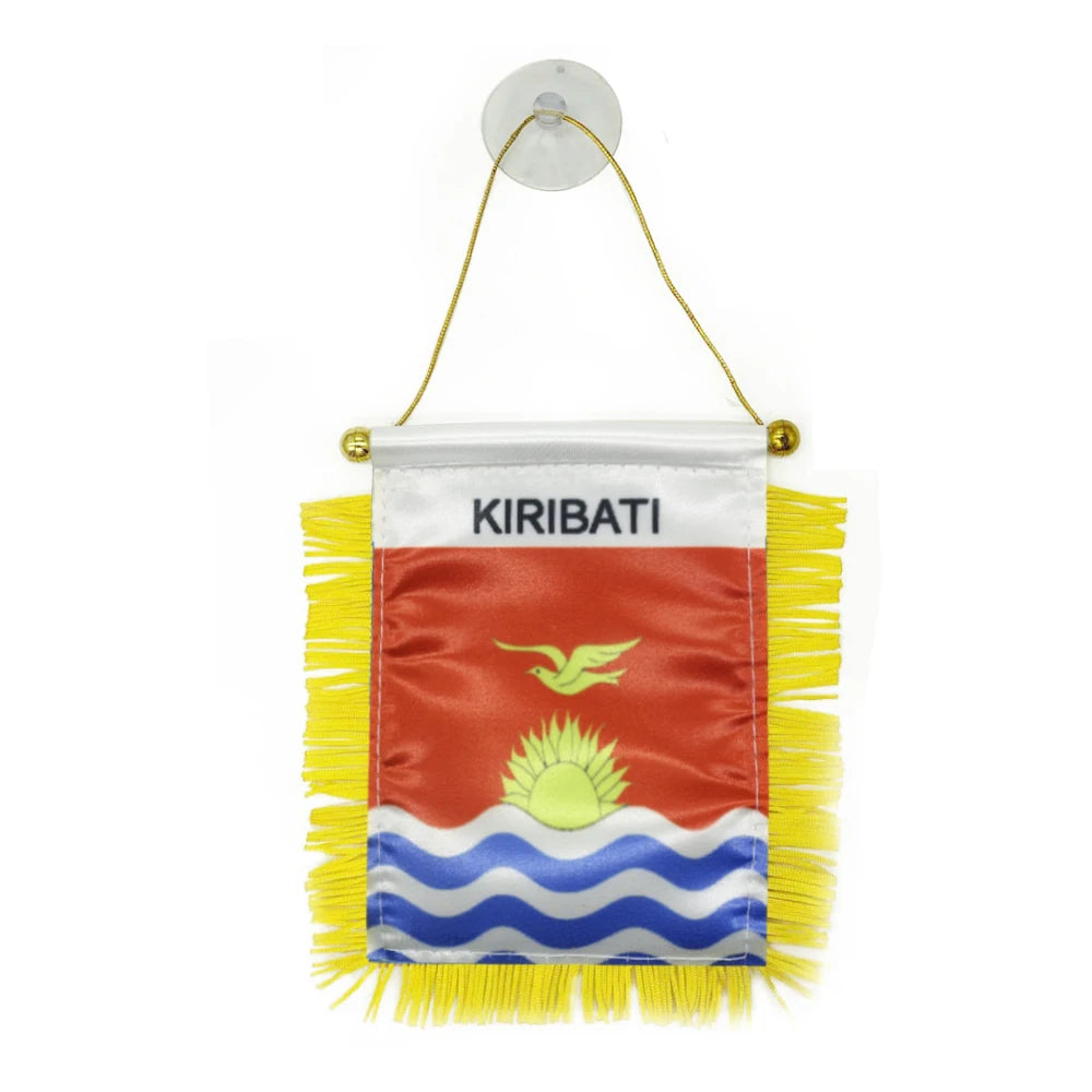 2026 Custom Logo Digital Printing Satin Material Hanging  Kiribati Pennant Flag for Car Rearview Mirror and Home Decoration