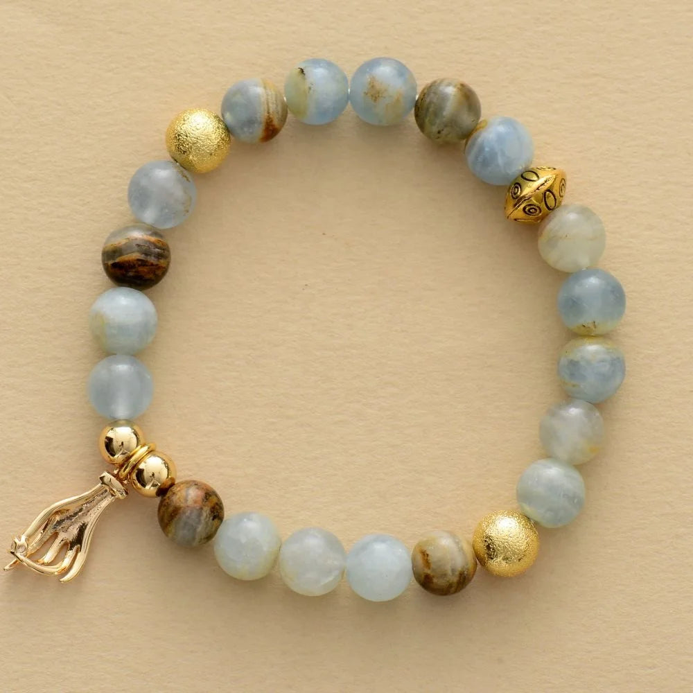 Hand Charm Bracelets Natural Quartz Beaded Gemstone Christian Antique Gold Plated Silicone Trendy Unisex Bracelet
