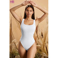 Women's Breathable Woven Body Slimming Ribbed Sleeveless Square Neck Bodysuits