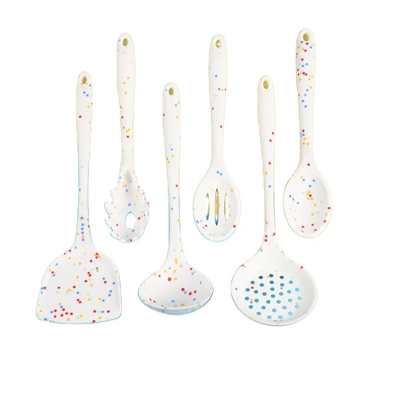 Heat Resistant Cooking Tool Set of 6 Spatula Set for BakingCookingMixing Confetti Silicone Star Sprinkle Kitchen Utensils Set