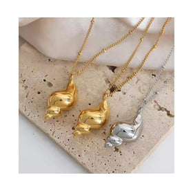 18K Gold Stainless Steel Beads Chain Hollow Sea Snail Shaped Charm Necklace Silver Gold Conch Pendant Necklace for Women
