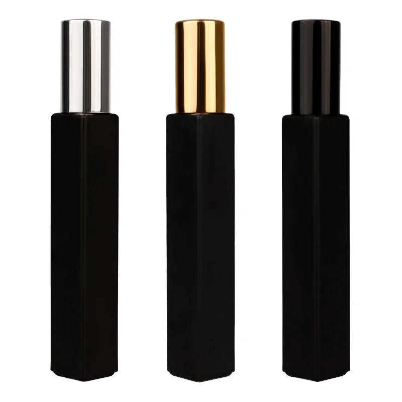 Matte White 10ml Square Glass Perfume Mist Spray Bottle Gold Silver Black Aluminum Sprayer for Skin Care Serum Flat Shape