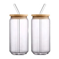 16oz Minimalist Design Glass Tumbler Cups Can Shaped Beer & Iced Coffee Glasses with Bamboo Lids & Glass Straw