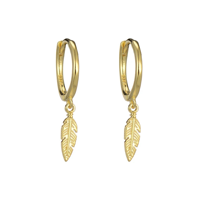 925 Silver Platinum Plated Feather Hoop Dangle Earrings for Women Engagement Wedding Party Anniversary Gift Fashion