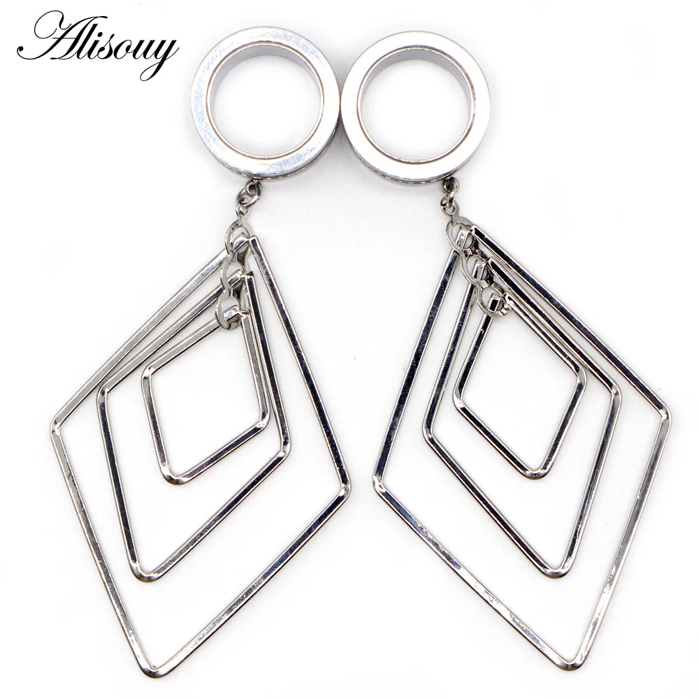 Alisouy 2PC 6-25MM Stainless Steel Ear Plugs & Tunnels Dangle Expansion Stretched Flesh Body Jewelry for Wedding Engagement