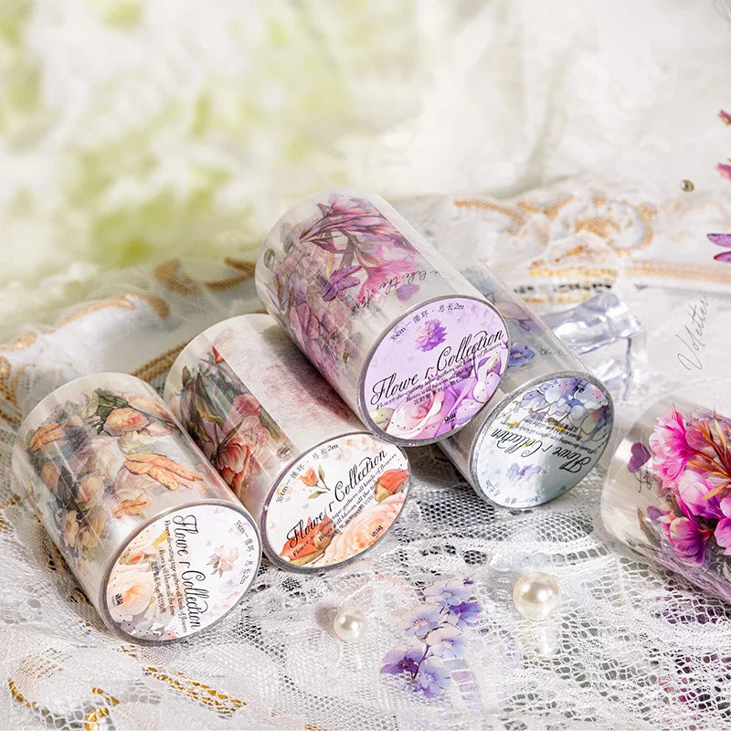 2M/Roll PET Tape Flower Wild Collection INS Flower Handbook DIY Material Decorative Circular Stickers