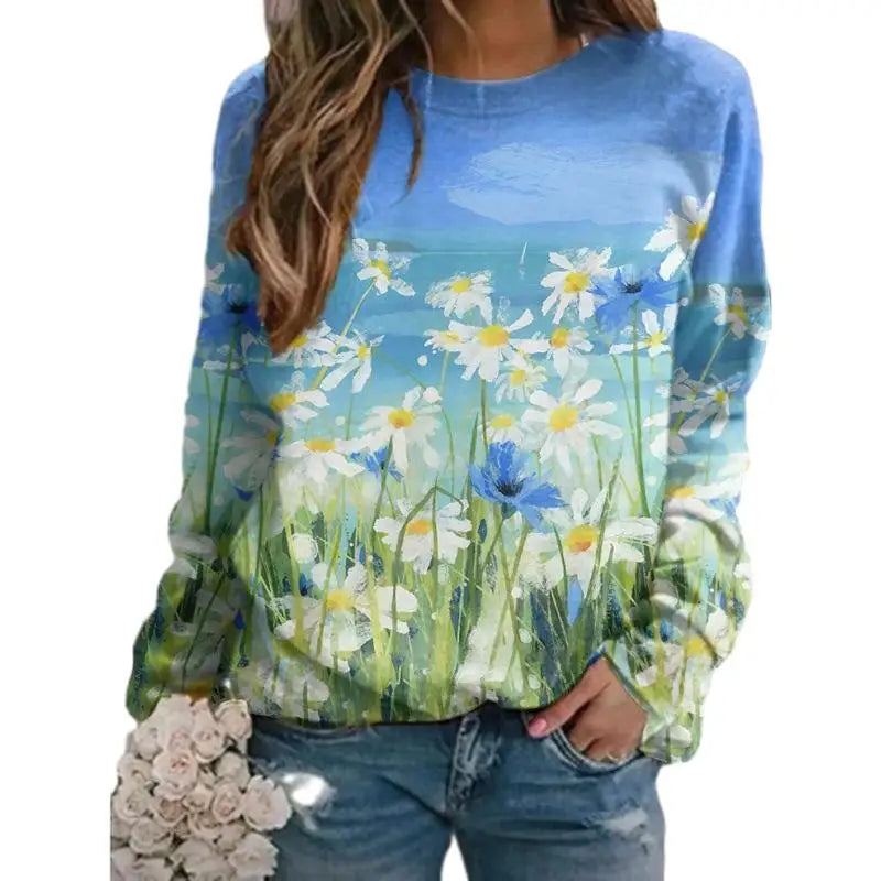 Evertop Custom Logo 3D Sublimation Flower Printed Streetwear Sweatshirt European and American Sizes for Home and Travel