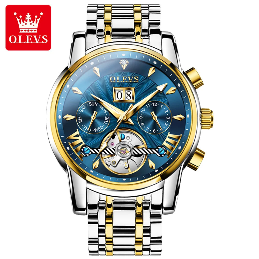 OLEVS 9965 Custom logo Oem Sport Fashion Watch Waterproof Stainless Steel Automatic Mechanical Watch for Man