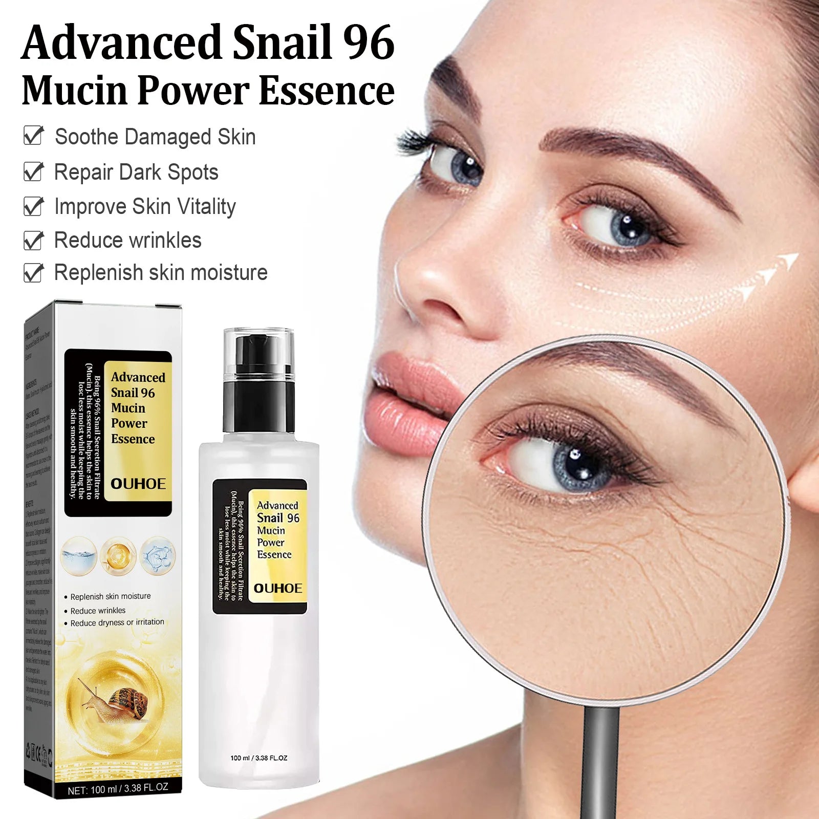 Wholesale OEM Snail Serum Essence Snail Collagen Solution Facial Essence Solution Serum Liquid Face Female