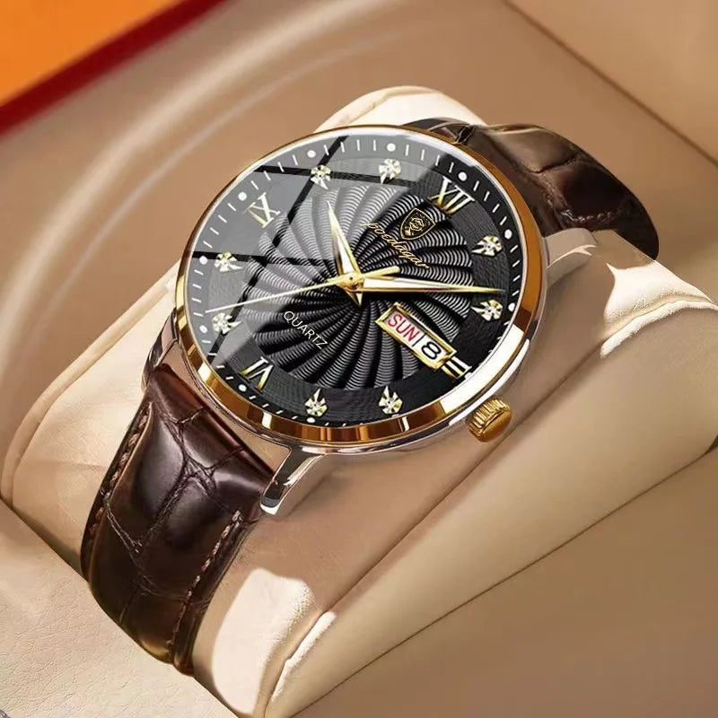 POEDAGAR Fashion Watch Men Leather Band Top Brand Waterproof Luminous Wristwatch Mens Watches Sports Quartz Date Clock 827