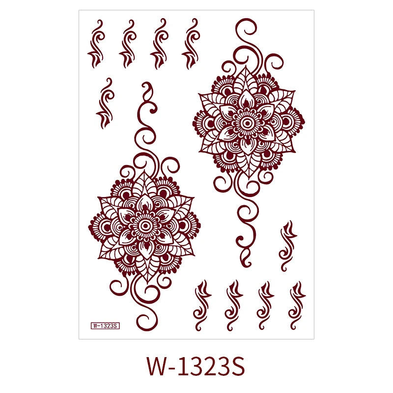 Free Samples Full Hand Red Black White Henna Temporary Tattoo Stickers