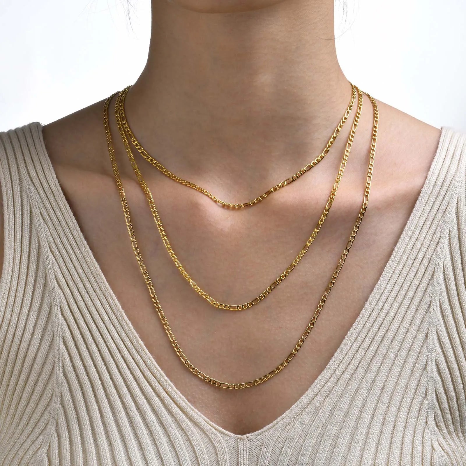 Joolim High End PVD 18K Gold Plated Figaro Chain Necklace Stainless Steel Choker Necklace Trendy Jewelry 3MM