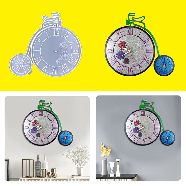 YS DIY Bicycle Clock Silicone Mold Round Gear Creative Wall Clock Living Room Hanging Decoration Mirror Plaster Cake Mold Tools