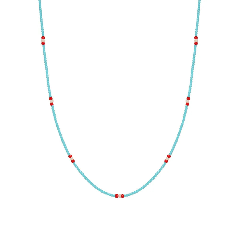 Fenny Wholesale 18K PVD Plated Elegant Boho Mint Blue Handmade Pearl Stackable Chain Stainless Steel Necklace for Women