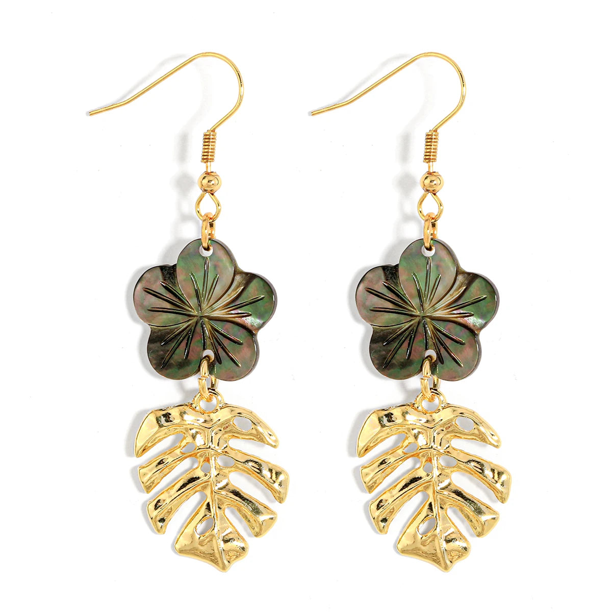 2026 Fashion Hawaiian Fashion Flower Charm and Leaf Small Gold Earrings Designs for Girls