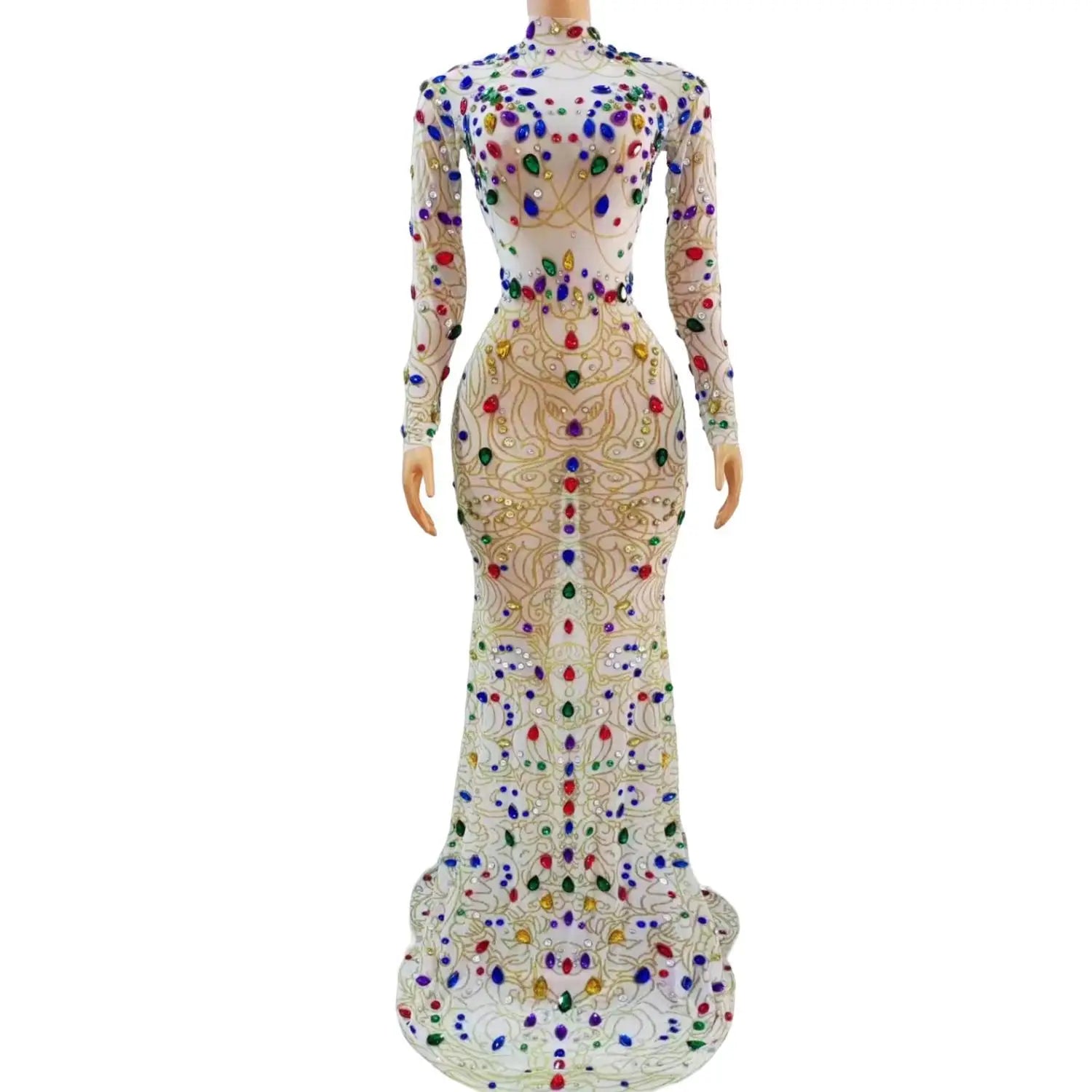 Elegant White See Through Crystal Ball Gowns Lady Birthday Wedding Guest Prom Dress Women Formal Mermaid Party Evening Dress