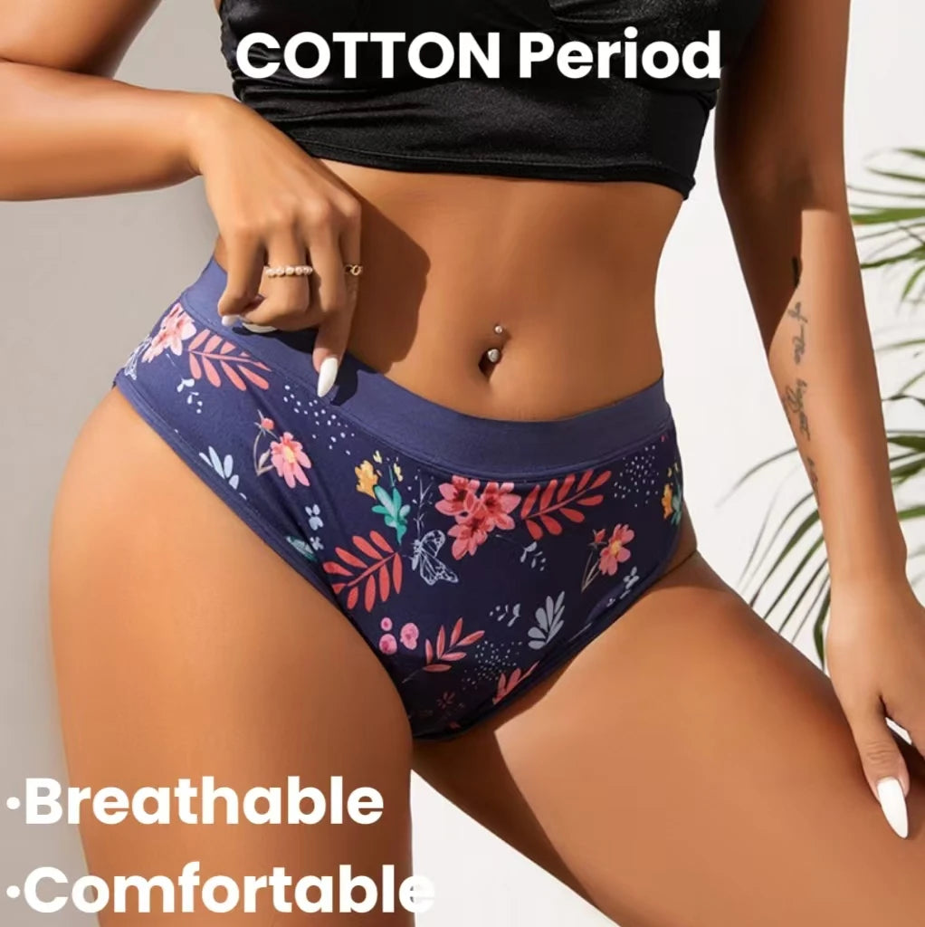 Floral Pattern Thong Styles Cotton Period Panties Breathable Menstrual Underwear 4 Layer Leakproof Menstrual Panties