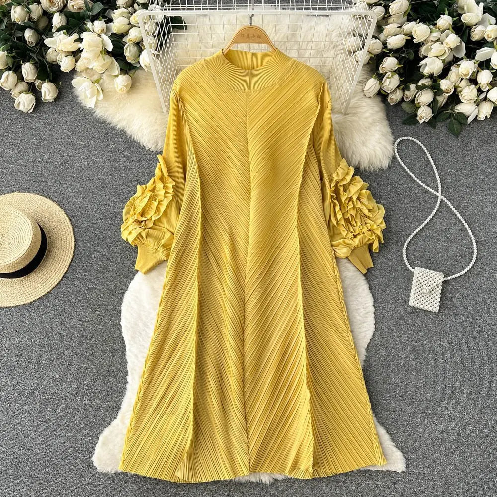African Fashion Casual Pleated Skirt With Pressed Pleated Floral Sleeves Dress Women Summer Loose Pleated Skirt
