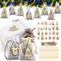 24-Number Wooden Clamp Cord Advent Calendar Bags Christmas Countdown Decorations with Numbered Tags