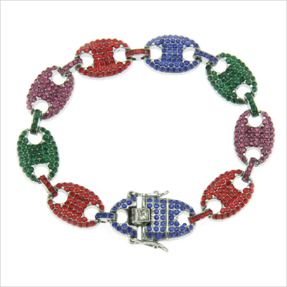 Men Brass Alloy with Inlaid Zircon Diamond Pig Nose Bracelet Charm Coffee Bean Chain Hip-hop Bracelets Bangle Jewelry