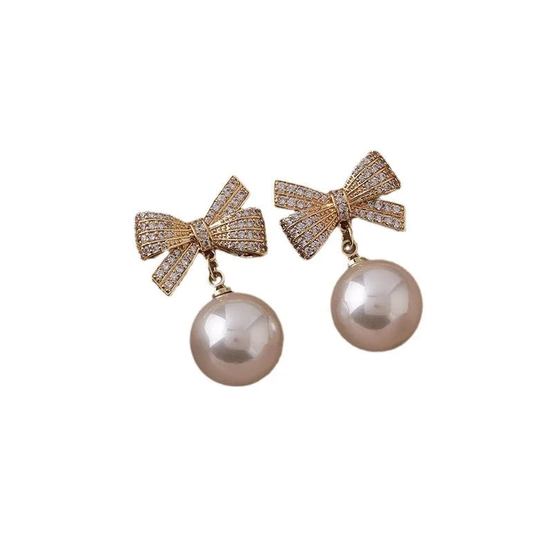 Red Bowknot Stud Earrings for Women Pearl Cherries Fruit Red Earring Girls Christmas Jewelry Gifts