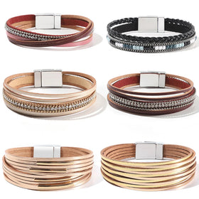 Multi-layer Woven Leather Bracelet Magnetic Buckle Bracelet Fashion Men's and Women's Leather Bracelet