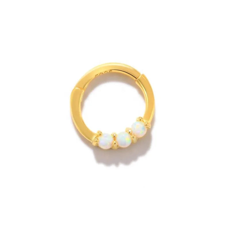 925 Silver Earrings Three Opal Gold Plated Ear Buckle Hoop Earrings for Women Body Piercing Jewelry