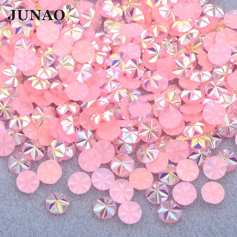 JUNAO Hot Sell 5mm Ice Flower Shape Resin Rhinestones Round Flatback Light Pink Non Hotfix Nail Art Rhinestone