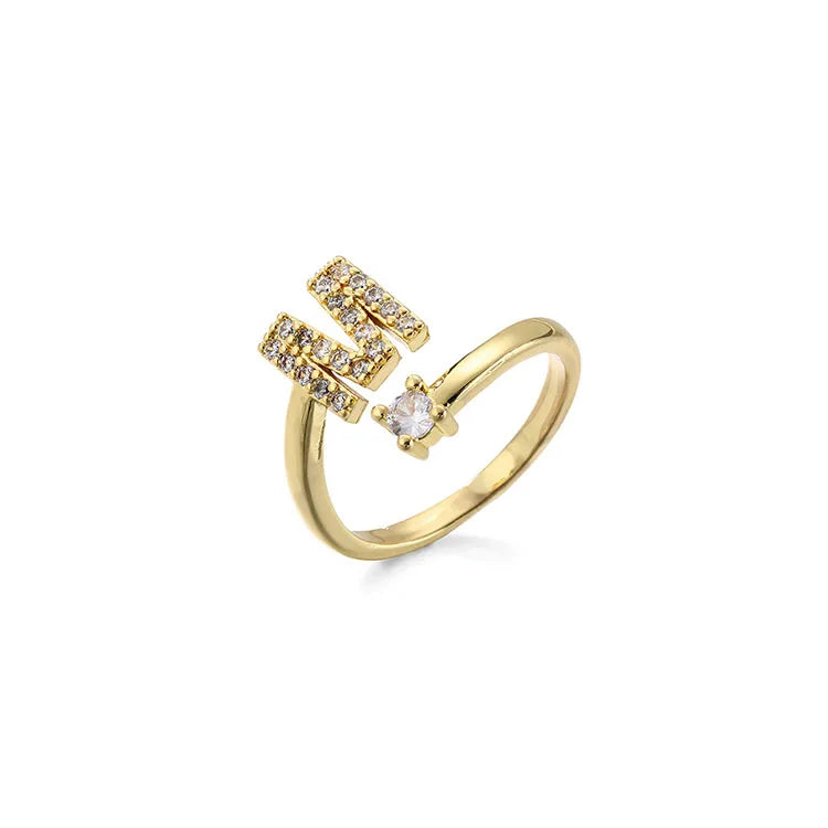 RM1175 Delicate Fine 18K Gold Plated Pave CZ Letter Alphabet Initial Wrap Open Finger Rings for Ladies Women
