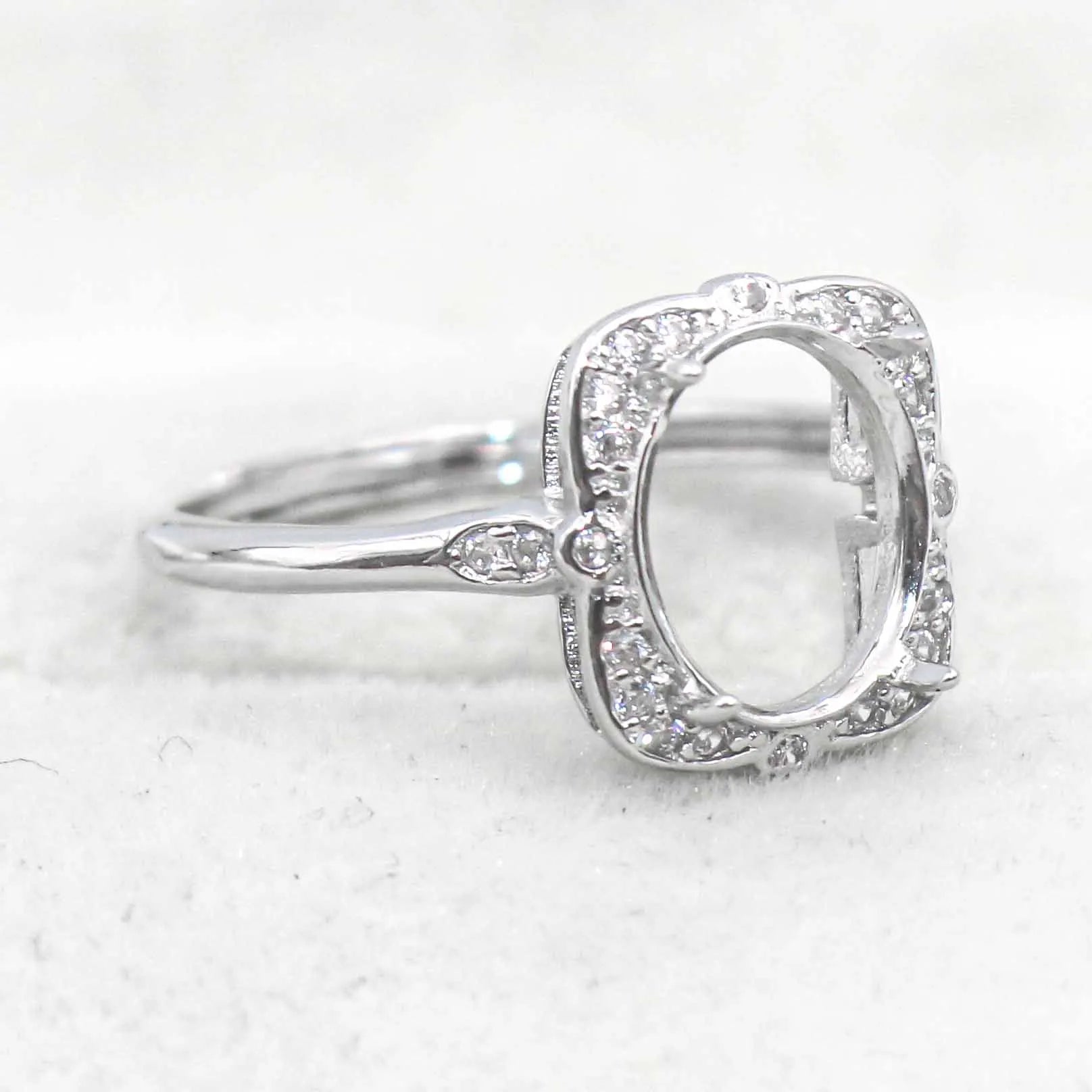 Sterling Silver 8*10mm Semi Mount Ring Empty Frame Blank Support Setting S925 Base Holder Without Center Stone for DIY Inlay
