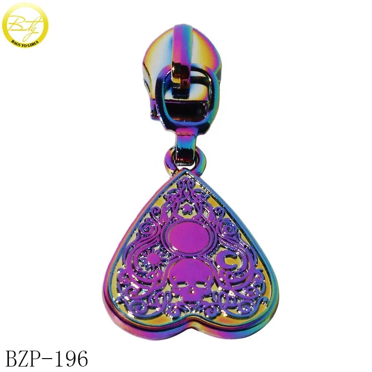 Custom Logo Zip Slider Pendant Rainbow Plated Metal Zipper Puller for Garments