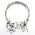 Yiwu Daicy Hot Sale Stainless Steel Open Cable Bracelet Alloy Crystal Beads Butterfly Bracelet for Women Tassel Bracelet