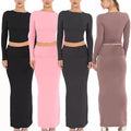 Wholesale OEM ODM Women Skirt Sets Two Piece Outfits Casual Two Piece Long Sleeves Top Skirt Dress Set Solid Color