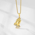 Hip Hop Charm Zircon Pendant Jesus Head Pendant Pray Hand Saint Religious 18k Gold Plated Necklace