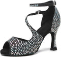 Women Rhinestone Ballroom Dance Shoes Latin Salsa Performance Jazz Tango Dance Shoes Suede Sole