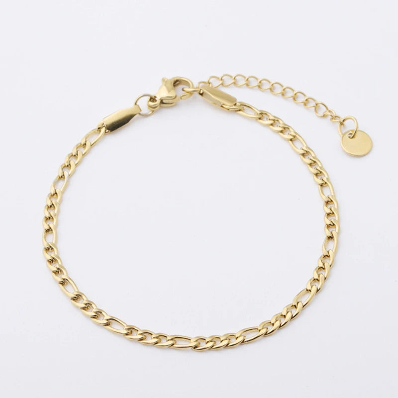 Minimalist Gold Plated Link Chain Stainless Steel Geometric 3mm Figaro Chain Bracelets for Women
