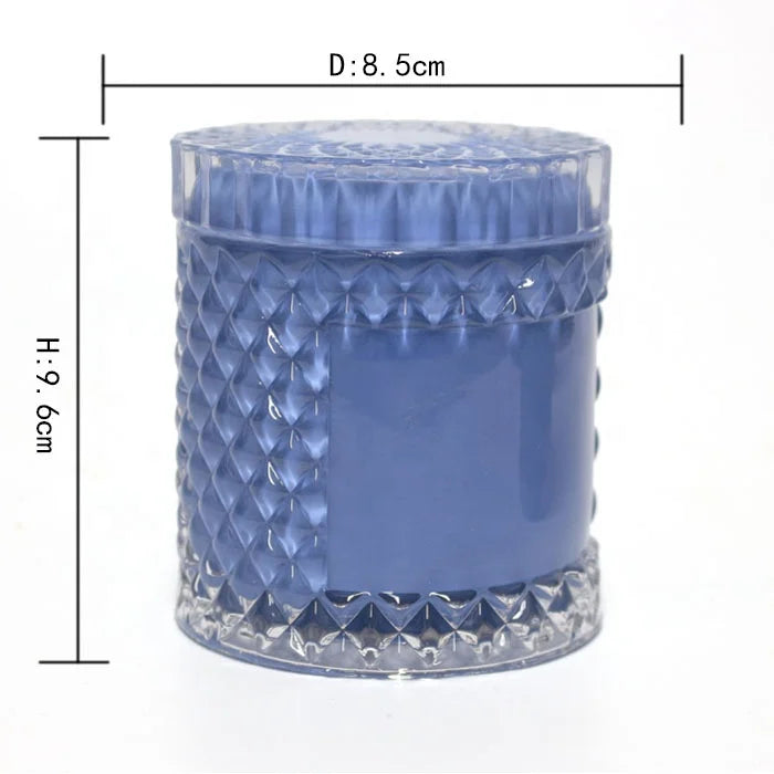 FengJun Empty Unique Geo Diamond Customized Color Embossed Glass Candle/candy Jars with Glass Lid Decorative Candle Holder