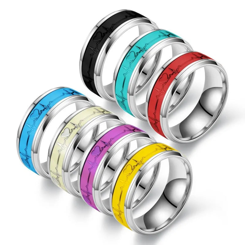 Duyizhao Fashion Jewelry European and American Popular Luminous Heartbeat Couple Rings Titanium Steel Ring