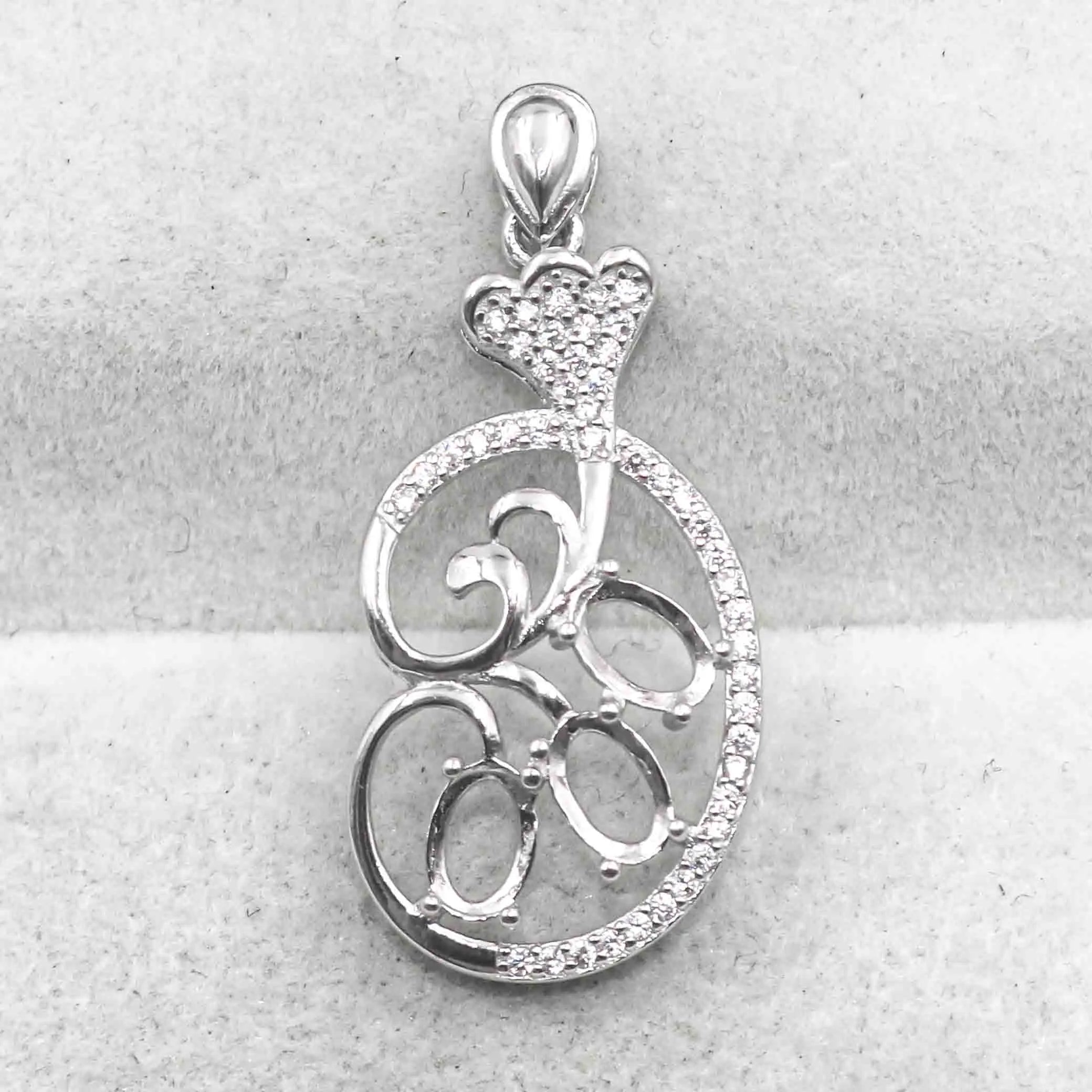 Sterling Silver 4*6mm Semi Mount Pendant Empty Frame Blank Support Setting S925 Base Holder Without Center Stone for DIY Inlay