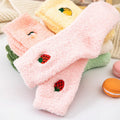 Promotional Cute Fruit Logo Embroidered Fluffy Socks Winter Girls Soft Cosy Warm Fuzzy Sleeping Socks for Women