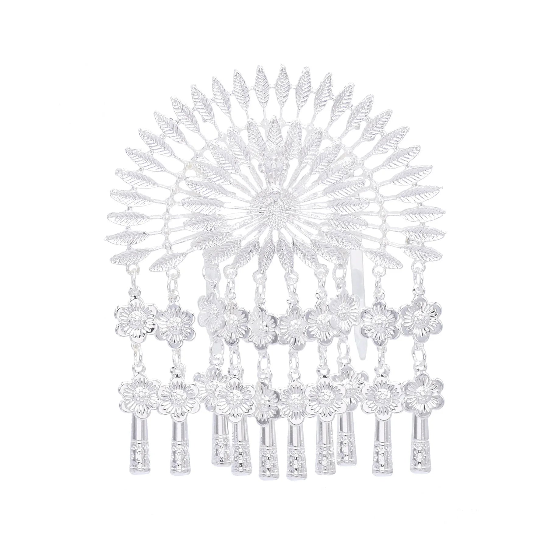 Women's Ethnic Style Silver Plated Metal Hairpin Leaves Flower Shape COSPLAY Hair Accessories for Wedding Made of Alloy