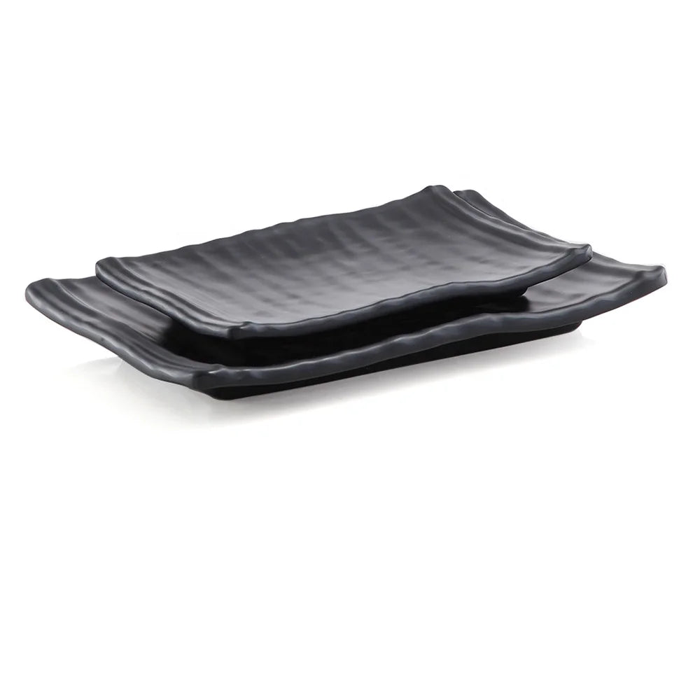 Unbreakable Japanese Restaurant Dinnerware 10.5 Inch Black Matte Rectangle Melamine Sushi Plate