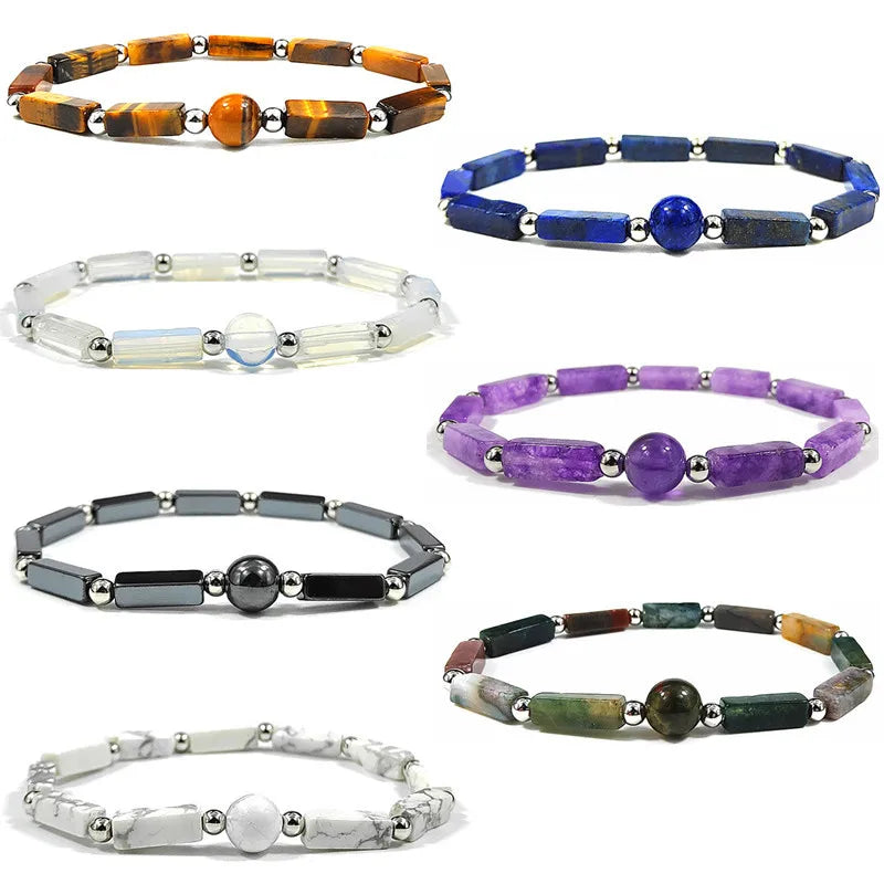 Simple Fashion Charm Bracelet for Women Natural Purple 4X13mm Crystal Square Long Bead String Bangle