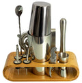Custom 12-Piece Rustproof Professional Stainless Steel Bar Set Cocktail Shaker Boston Bartender Kit with Bamboo Stand