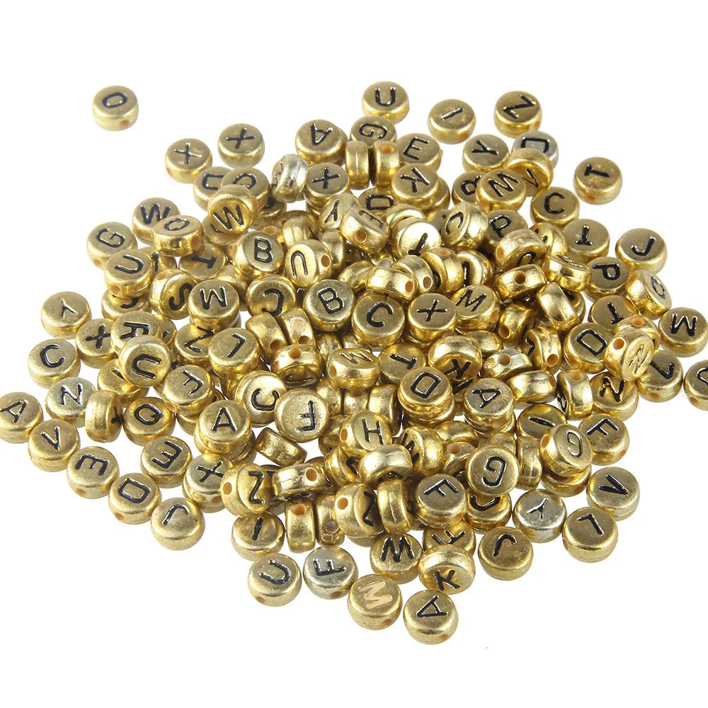7mm Golden Letter Beads for Jewelry Making Acrylic Diy Alphabet Letter Beads 100pcs/pack