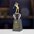 Adl New Design Golf Crystal Glass Acrylic Awards Trophy Awards with Clear Diamond Metal Black Crystal Glass Base